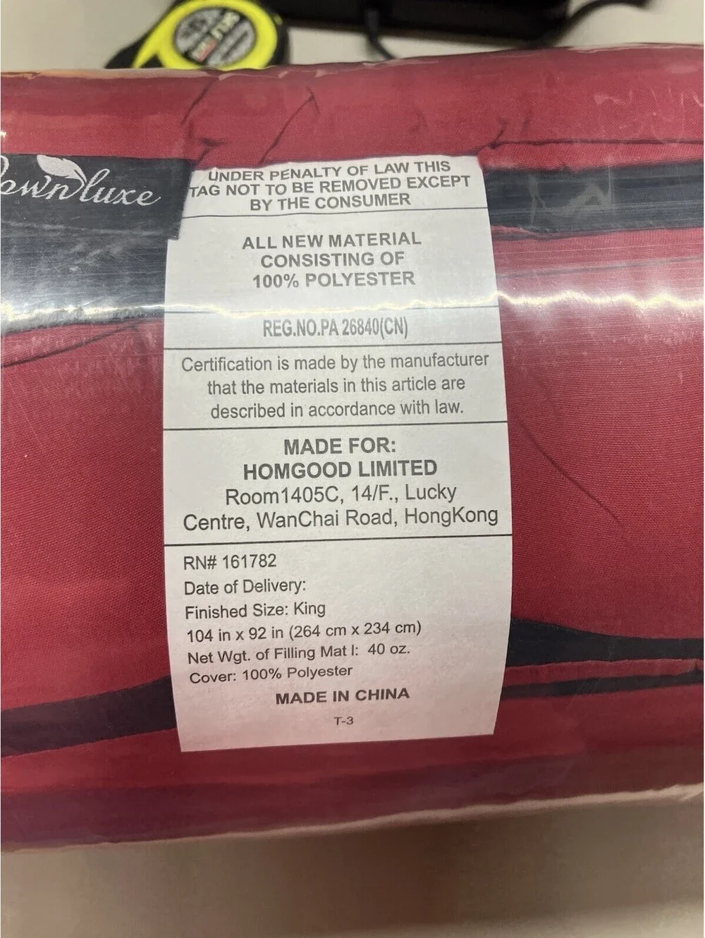 King Size Reversible Comforter - Black/red New In Bag
